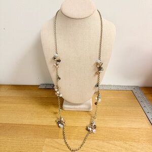 Loft gold tone cluster crystal beads long necklace